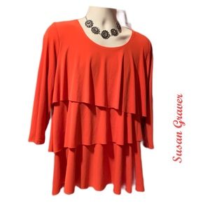 Susan Graver Orange Layered Blouse Women Large